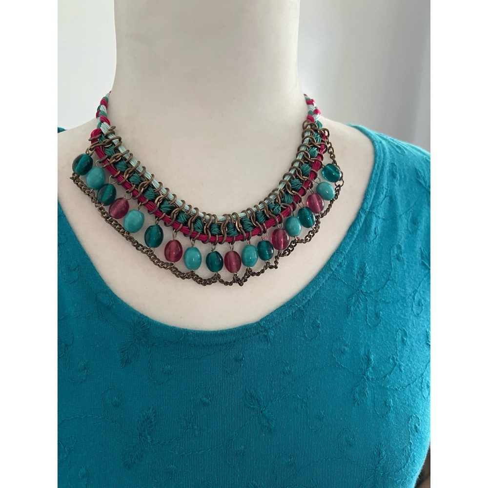 Statement Necklace โ Turquoise Berry Braids & Beads โข Boho โข Treasure Hunt Gift